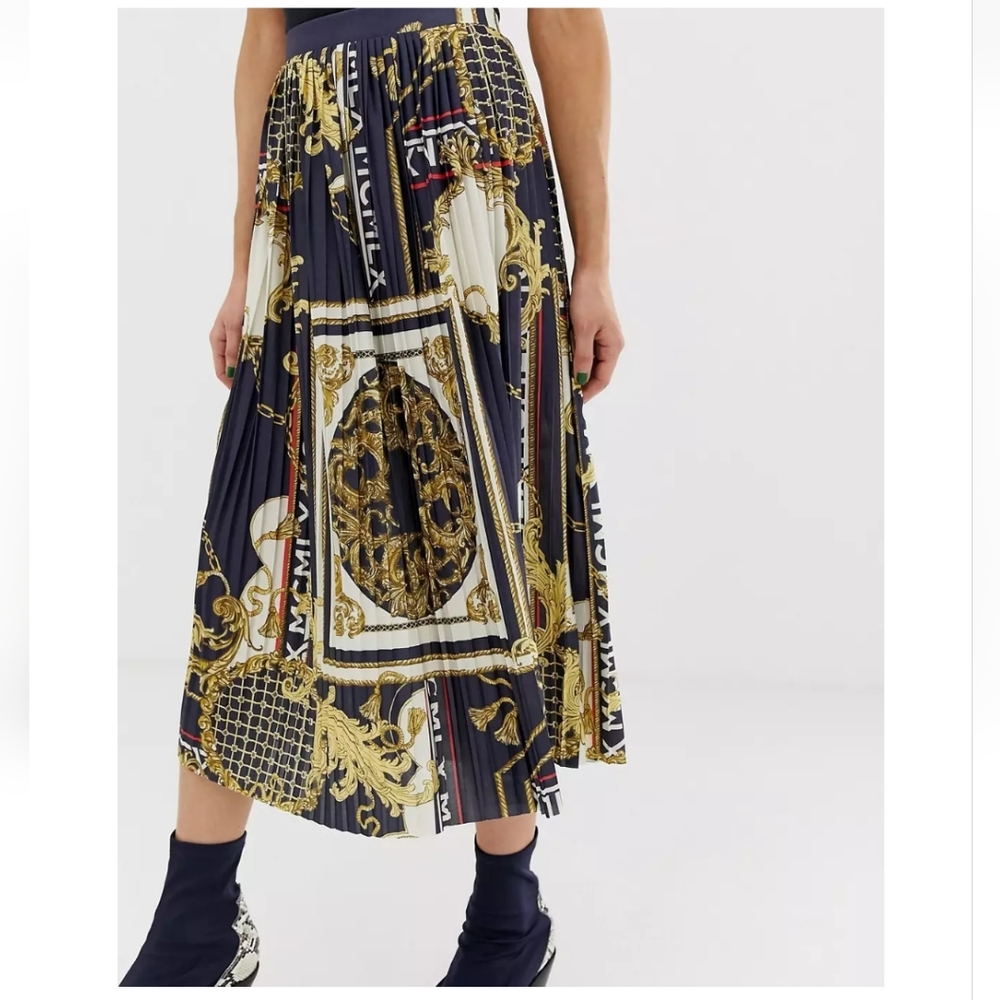 River Island Pleated Jersey Skirt in Chain Print Size 8